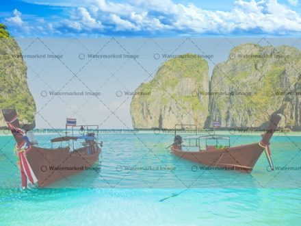 Longtail boats at Maya bay. Thailand