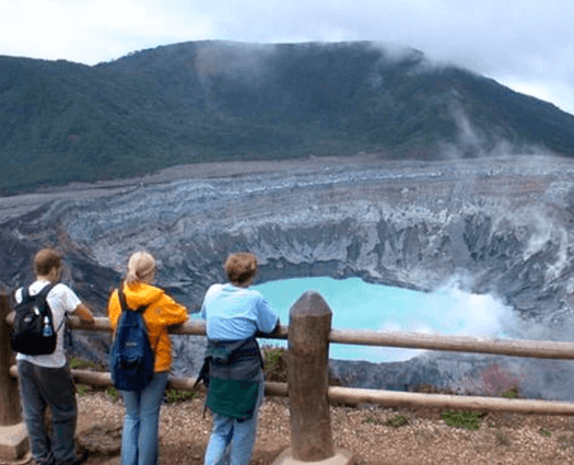 Picture of tourists gazing at the volcano.