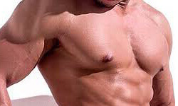 Photo of a man’s chest showing the results of having a pectoral implants procedure.