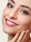 Close-up picture of a woman showing the results of a Maxillofacial surgery she had in Costa Rica.