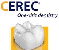 Illustration of a cerec crown, advertised as one-visit dentistry